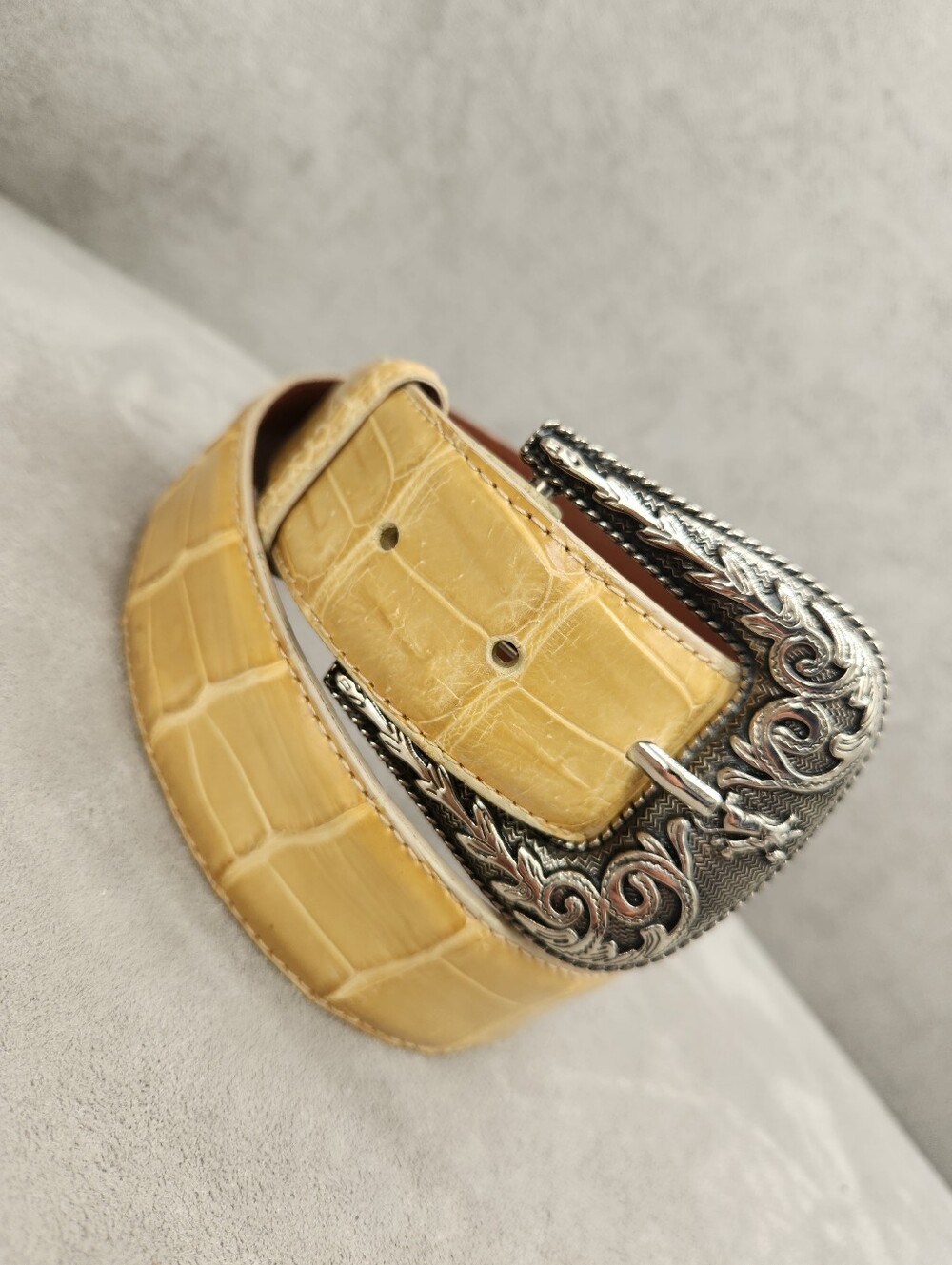 Genuine alligator belt men's 28 yellow leather animal luxury handmade USA new
